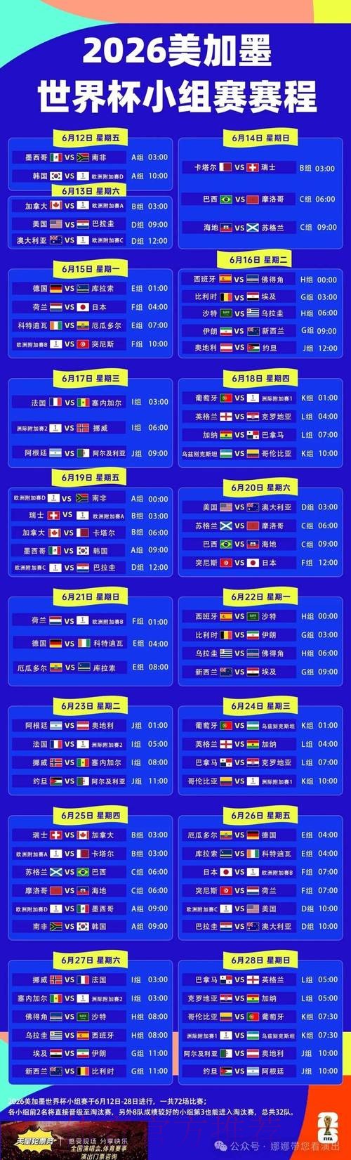 2026世界杯每日赛程高清版比赛时间表在哪里看 2026世界杯每日赛程高清版比赛时间表在哪里看